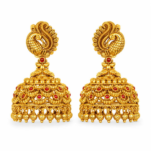 Kokila Rekha Jhumka | Gold-Plated Elegant Temple Line Earrings