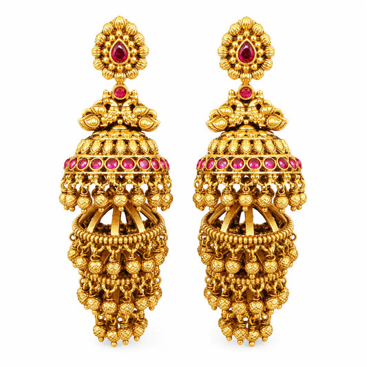 Megha Devi Jhumka | Gold-Plated Cloud Goddess Temple Earrings