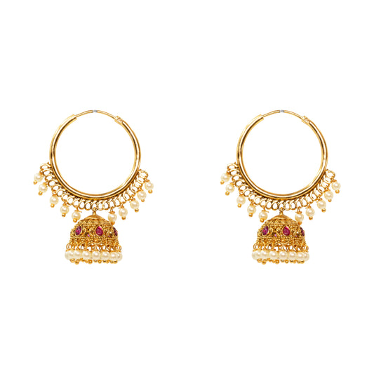 Gold-Plated Bali with Stone-Studded Jhumka T-25