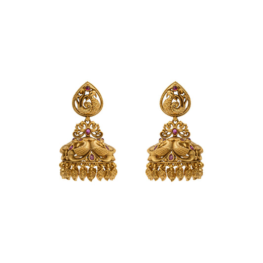 Antique-Finish Peacock Gold-Plated Jhumka