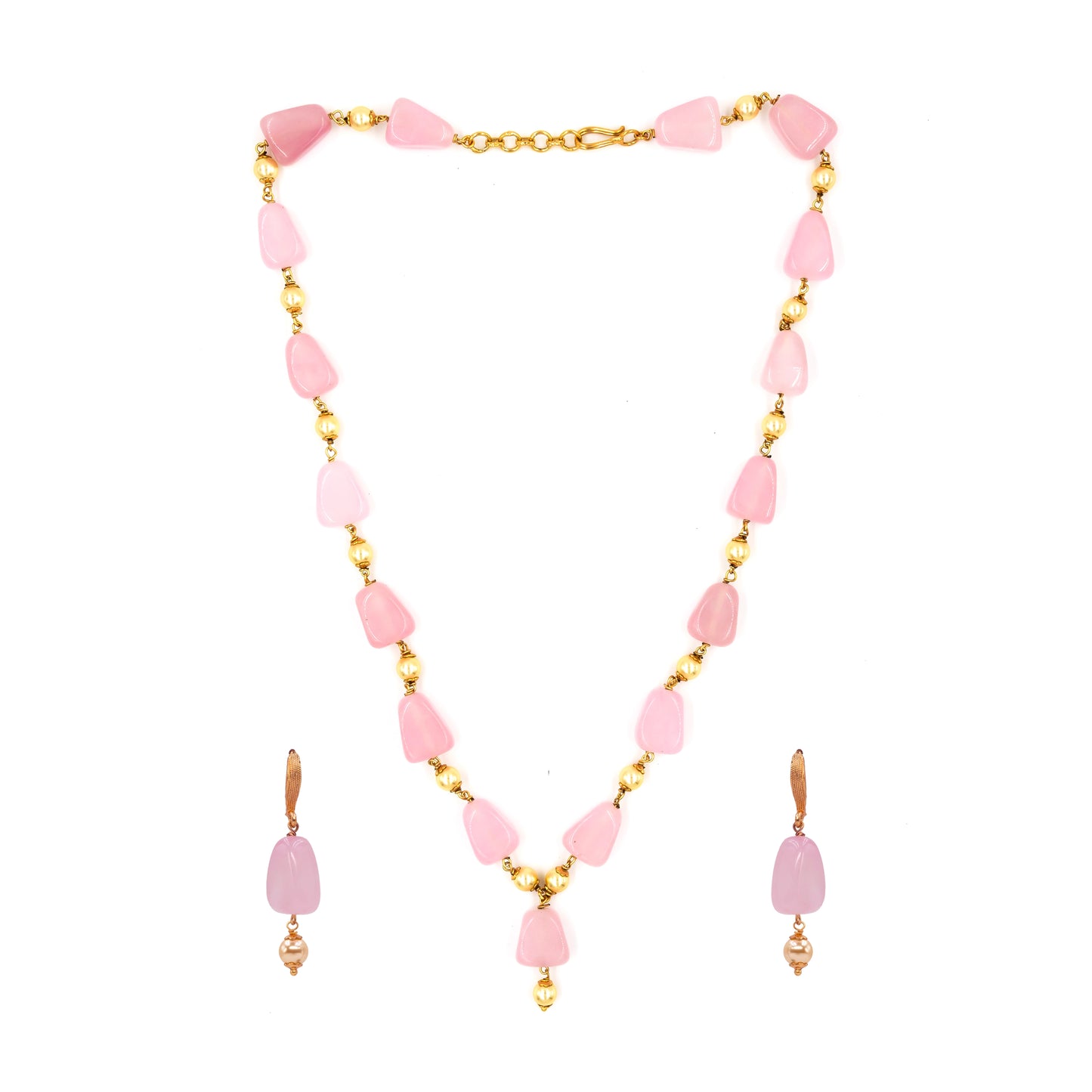 Pink & Green Beaded Short Necklace Set