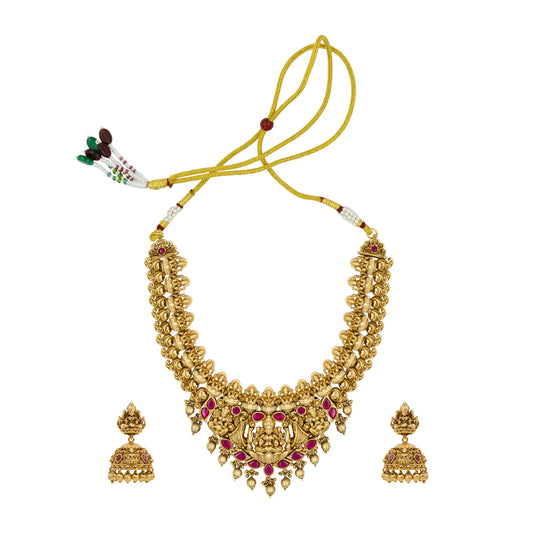 Heritage Ruby-Green Beaded Lakshmi short necklace Set J-150
