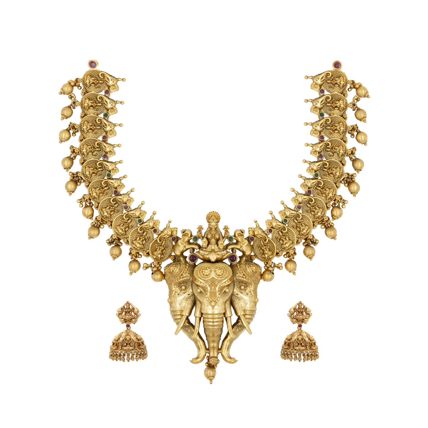 Elephant & Lakshmi Temple Short Necklace Set – Antique Finish K-629