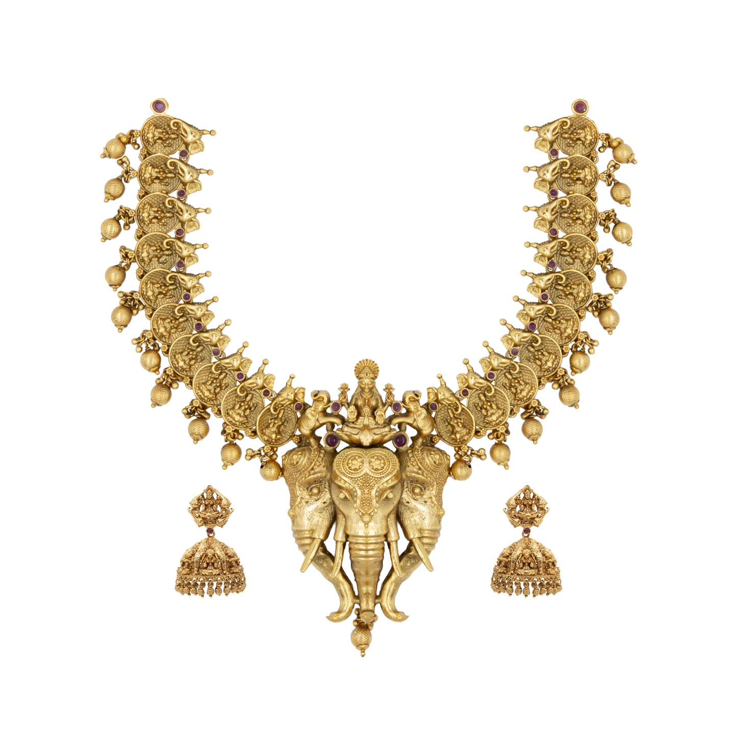 Elephant & Lakshmi Temple Short Necklace Set – Antique Finish K-629