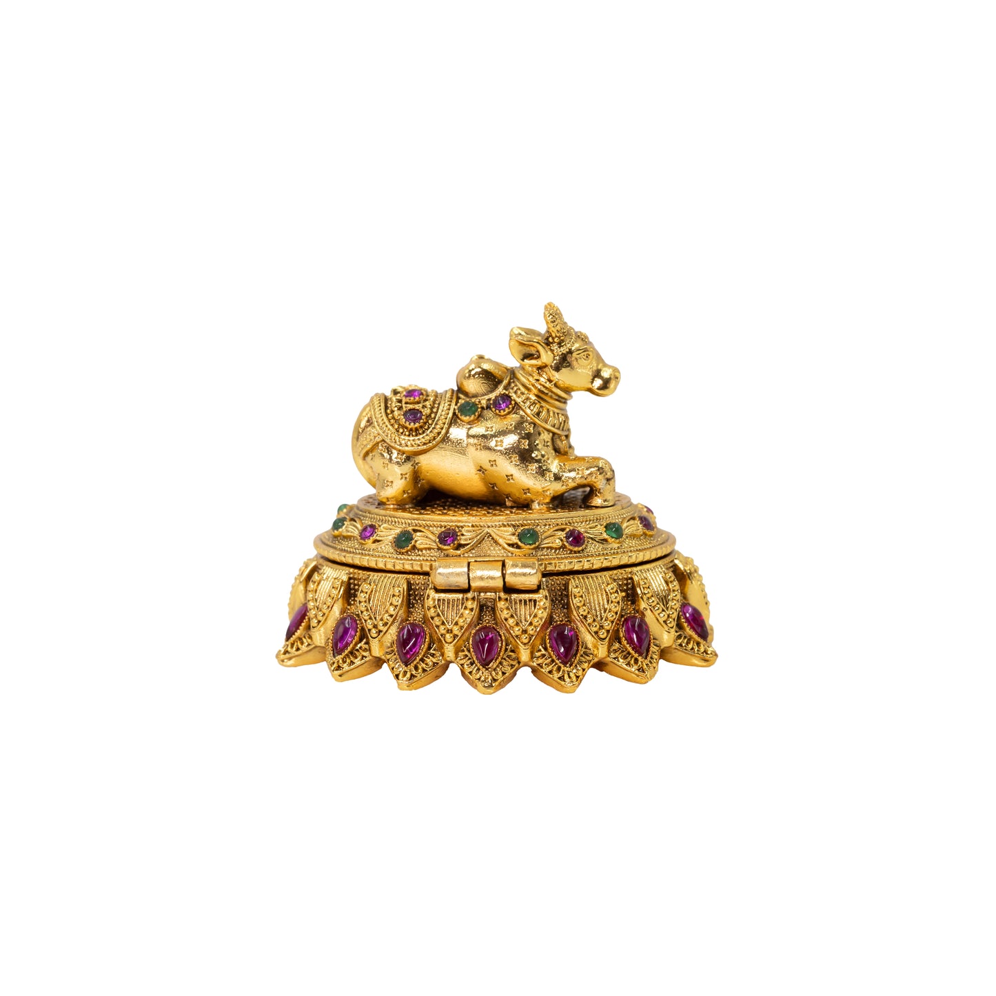 Gold-Plated Nandi Handcrafted Sindoor Box T-67