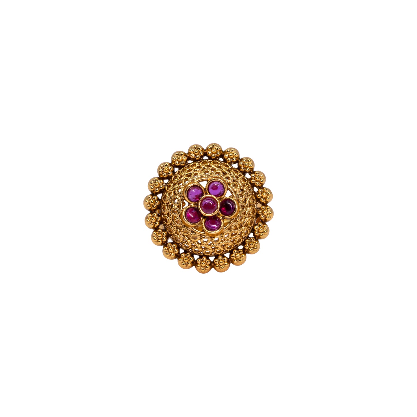 South Indian Gold-Plated Flower Antique Ring V-1986