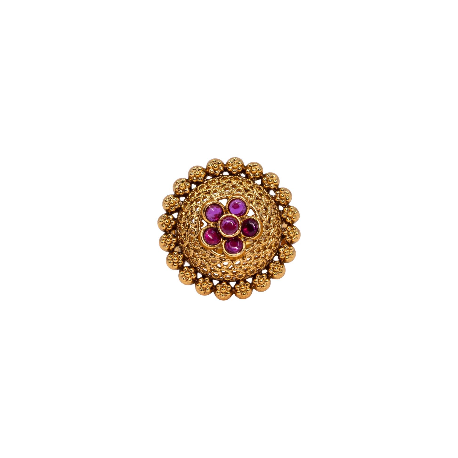 South Indian Gold-Plated Flower Antique Ring V-1986