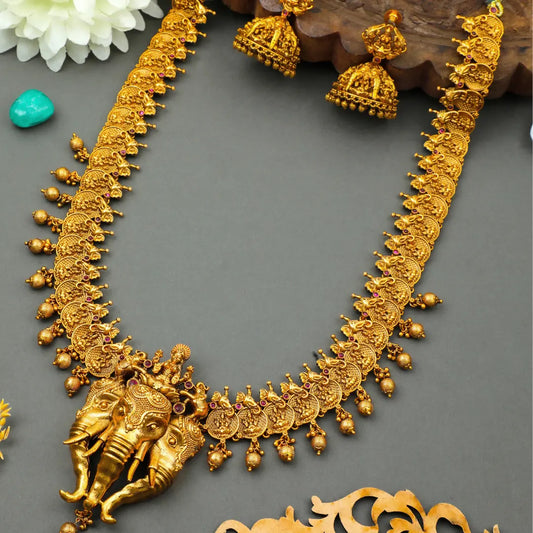 Antique Gold Lakshmi & Elephant Necklace Set K-630