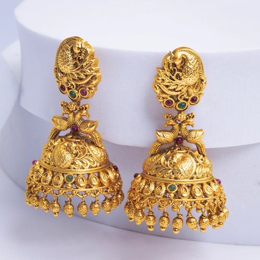 Antique Peacock Gold-Plated Jhumka R-1165