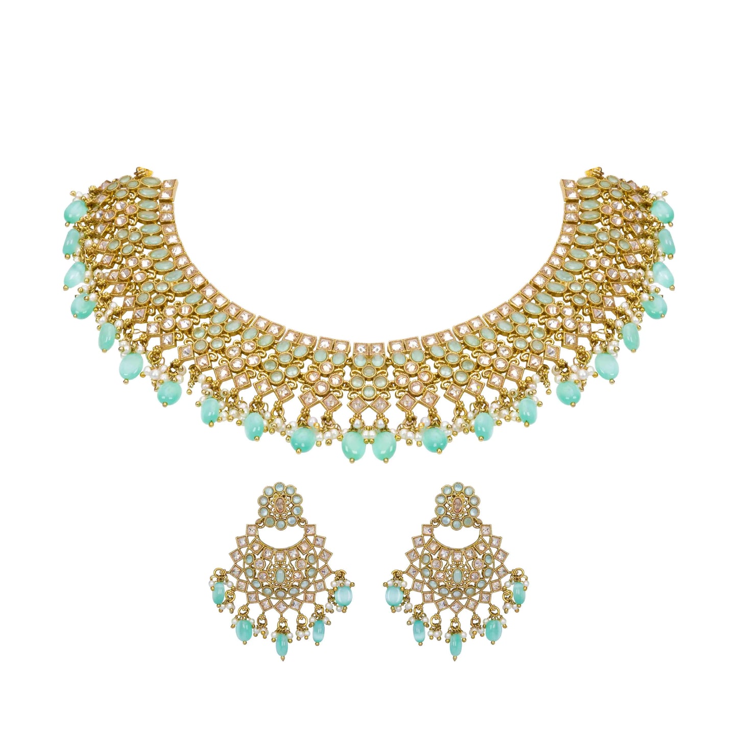 SKY BLUE FLOWER NECKLACE SET