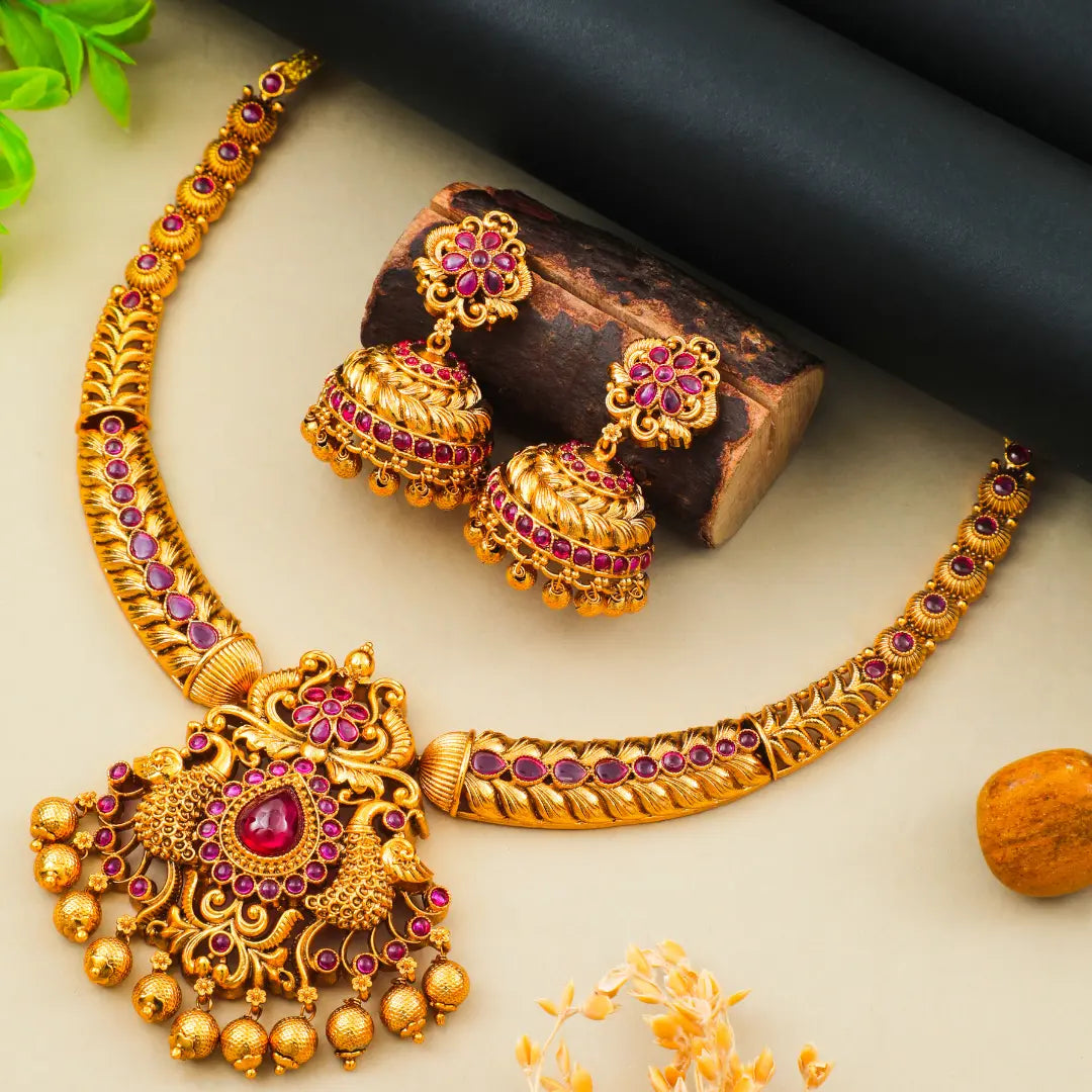 Ruby Peacock Short Necklace Set K-1048