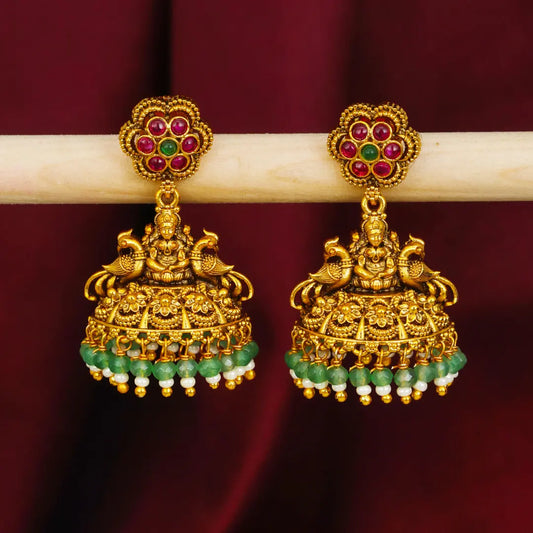 South Indian Laxmi Jhumkas – Gold-Plated Ruby Floral Top