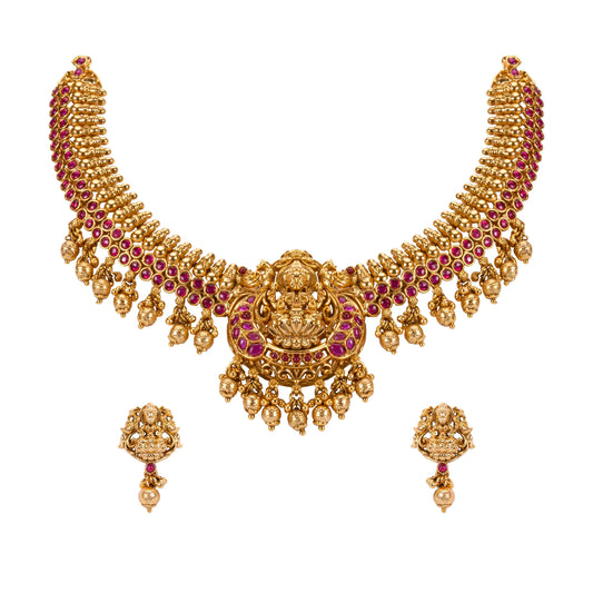 Gold Lakshmi Temple Necklace Set