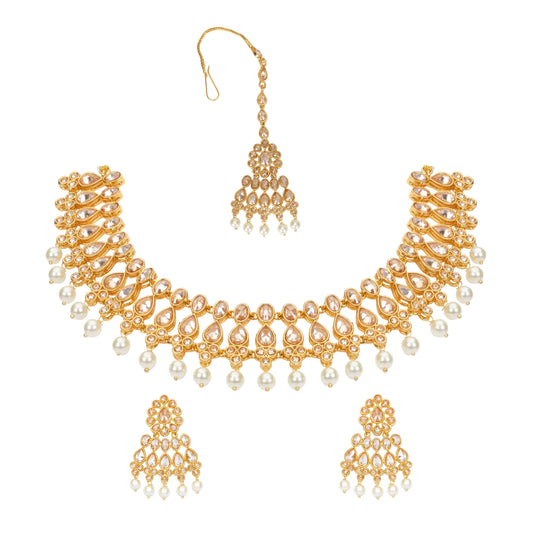 Elegant Kundan and Pearl Choker Necklace Set