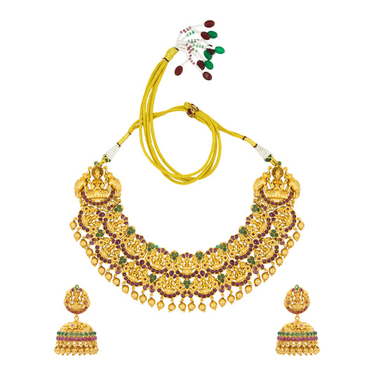 Ruby Stone Lakshmi Temple Short Necklace Set