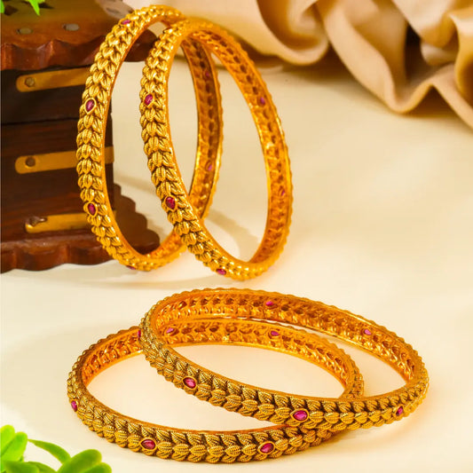 Devi Alankara Valayal Paired Bangle | Gold-Plated Goddess Adornment Bangle V-2564