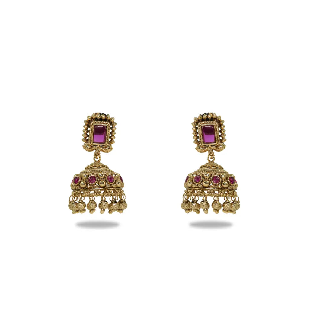 Heritage Gold Plated Jhumkas with Pink Stone