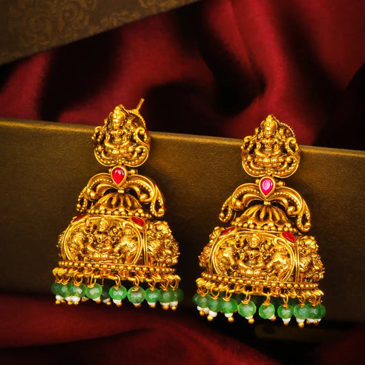 Padmasana Jhumka | Gold-Plated Lotus Temple Earrings for Women