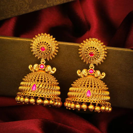 Airavata Shobha Jhumka | Gold-Plated Royal Elephant Temple Earrings