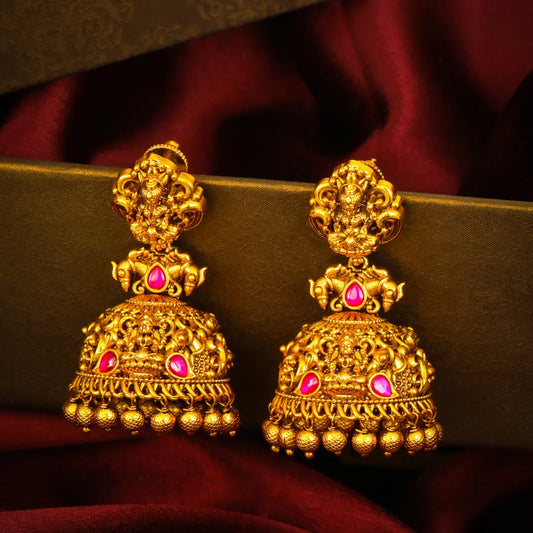 Parna Mukta Jhumka | Gold-Plated Pearl Leaf Temple Drop Earrings
