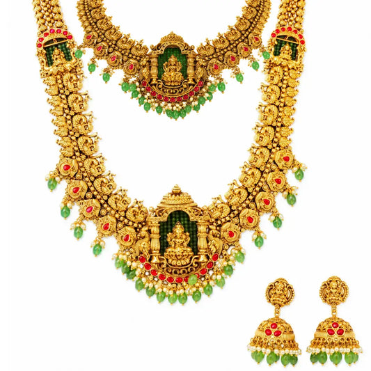 Gomathi Ambal Combo Necklace Set | Gold-Plated Temple Jewellery J-1023N