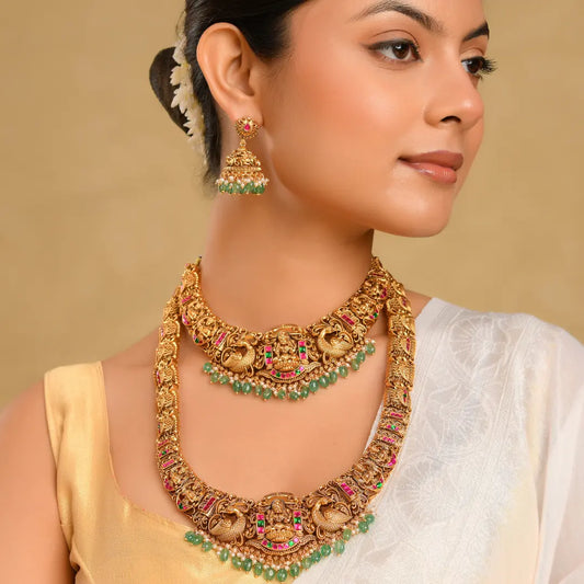 Bridal Temple Jewellery Combo Set with Laxmi Design | 1 Gram Gold