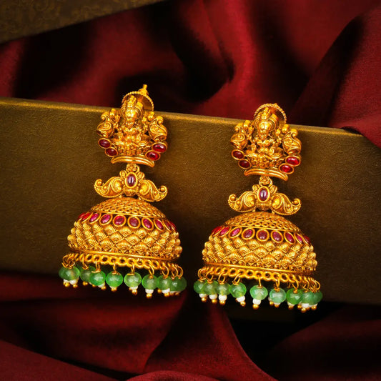 Stambha Tarana Jhumka | Gold-Plated Temple Pillar Drop Earrings