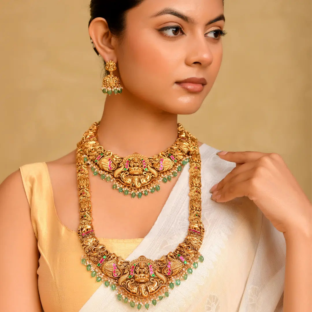 Bridal Temple Jewellery Combo Set with Laxmi Design | 1 Gram Gold J-1242N