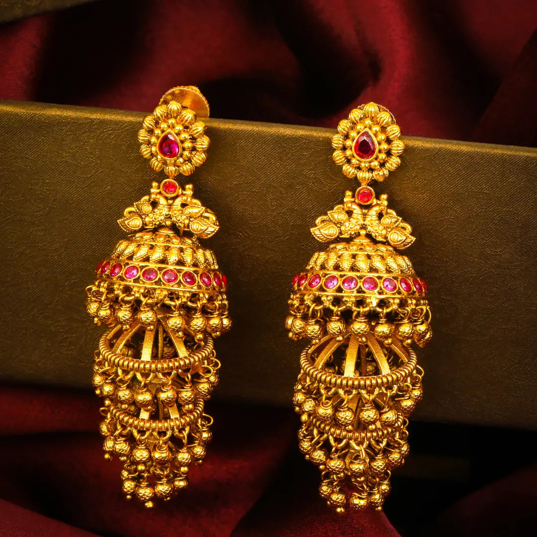 Megha Devi Jhumka | Gold-Plated Cloud Goddess Temple Earrings