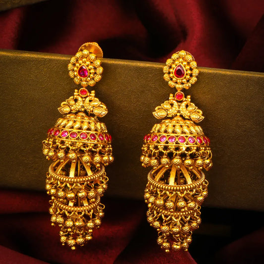 Megha Devi Jhumka | Gold-Plated Cloud Goddess Temple Earrings