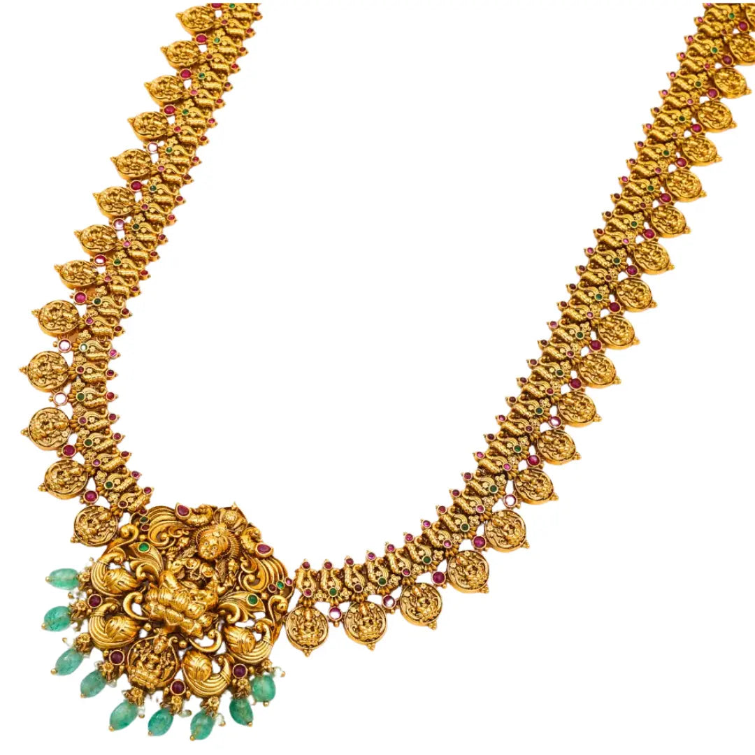 Gold-Plated Traditional Laxmi Long Necklace Set N-888
