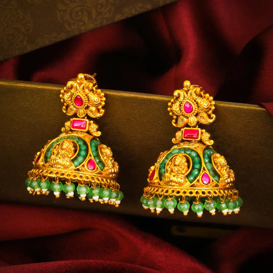 Hamsa Pushpa Jhumka | Gold-Plated Swan Floral Temple Earrings