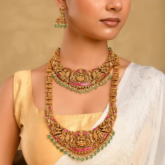 Heritage Temple Jewellery Bridal Combo Set | Laxmi Design Gold Look J-1240N