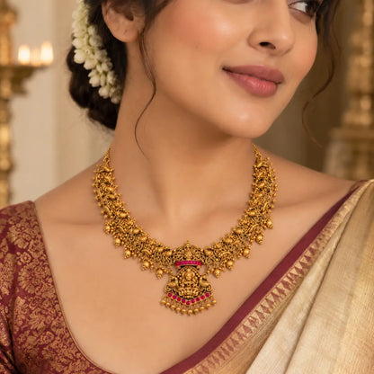 Abha Lakshmi Temple Jewellery Pendant Short Necklace Set J-1063