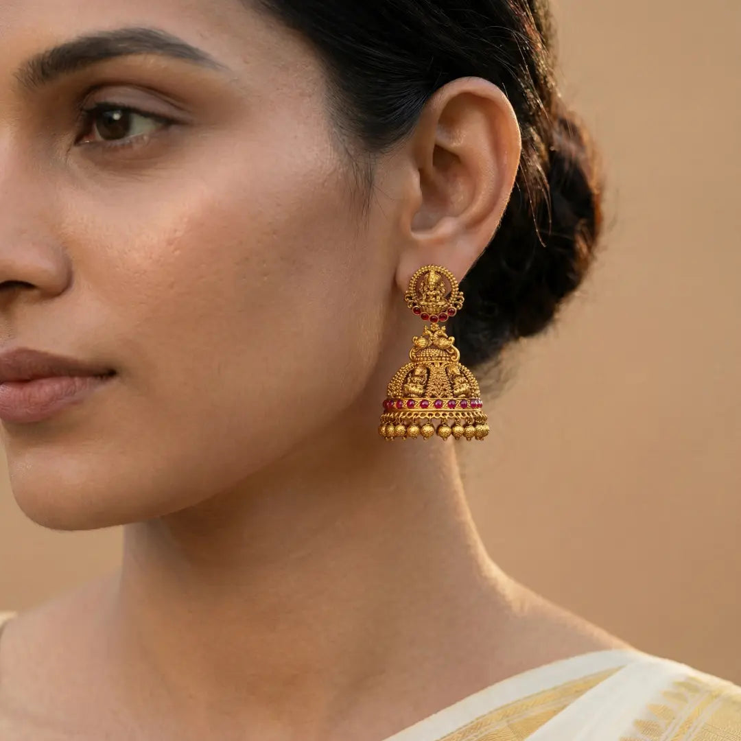 Naga Shobha Jhumka | Gold-Plated Sacred Serpent Temple Earrings