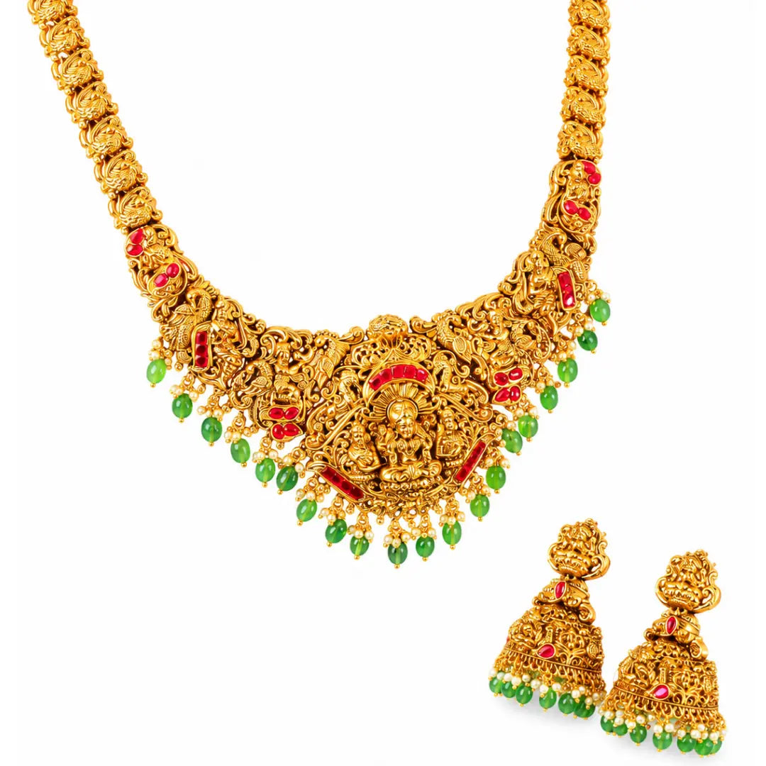 Sridevi Kalasha Kantha Long Necklace Set | Gold-Plated Temple Jewellery J-857