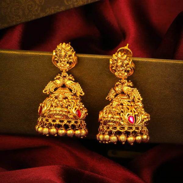 Aishwarya Nakshi Jhumka | Gold-Plated Engraved Prosperity Earrings