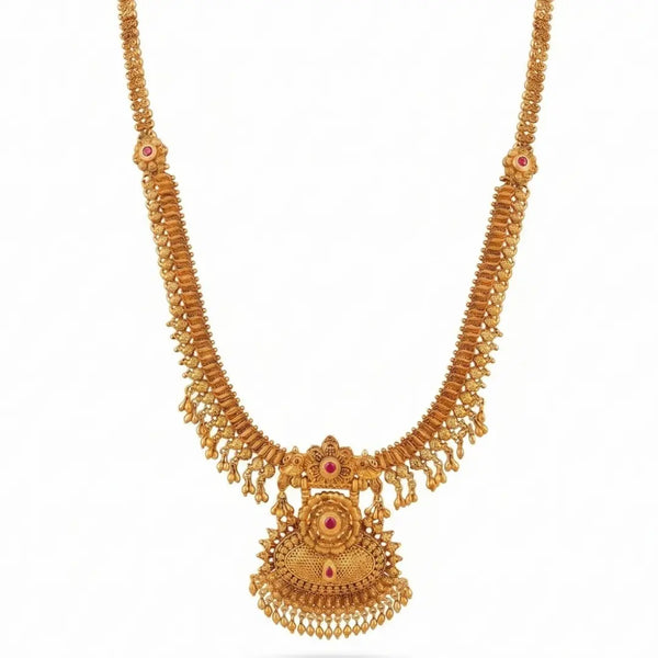 Saraswati Alankara Haram Long Necklace Set | Gold-Plated Temple Jewellery  J-851