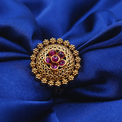 South Indian Gold-Plated Flower Ring V-1986
