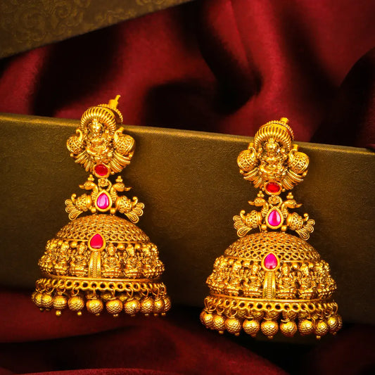 Gaja Shobha Jhumka | Gold-Plated Elephant Splendour Temple Earrings