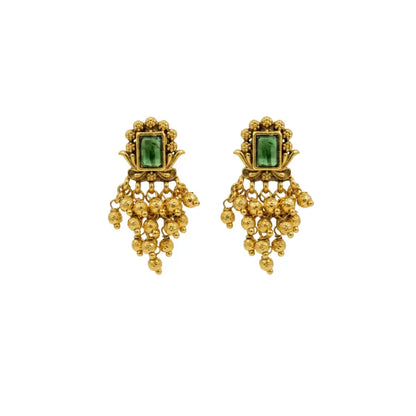 Emerald Gundla Gold Ball Temple Drop Earrings Bali R-2160