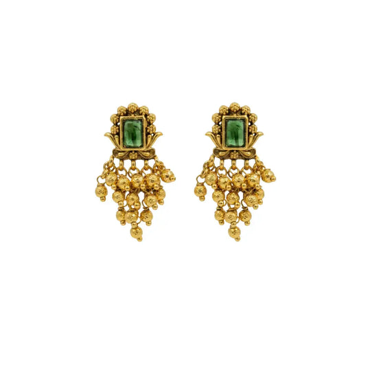 Emerald Gundla Gold Ball Temple Drop Earrings Bali R-2160