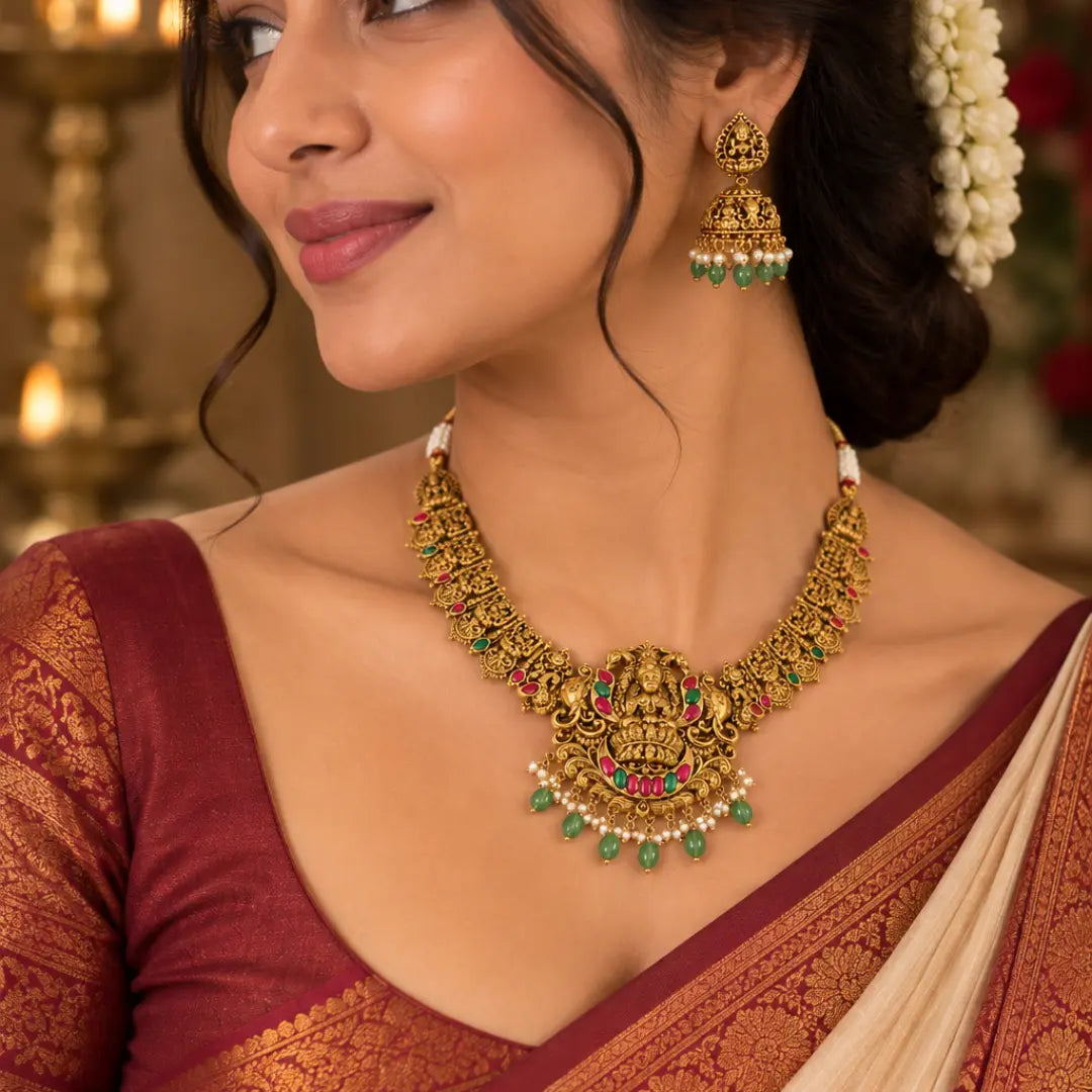 Divine Lakshmi Temple Short Necklace Set J-138
