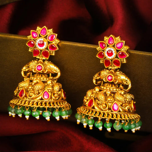 Surya Gaja Jhumka | Gold-Plated Sun Elephant Temple Earrings
