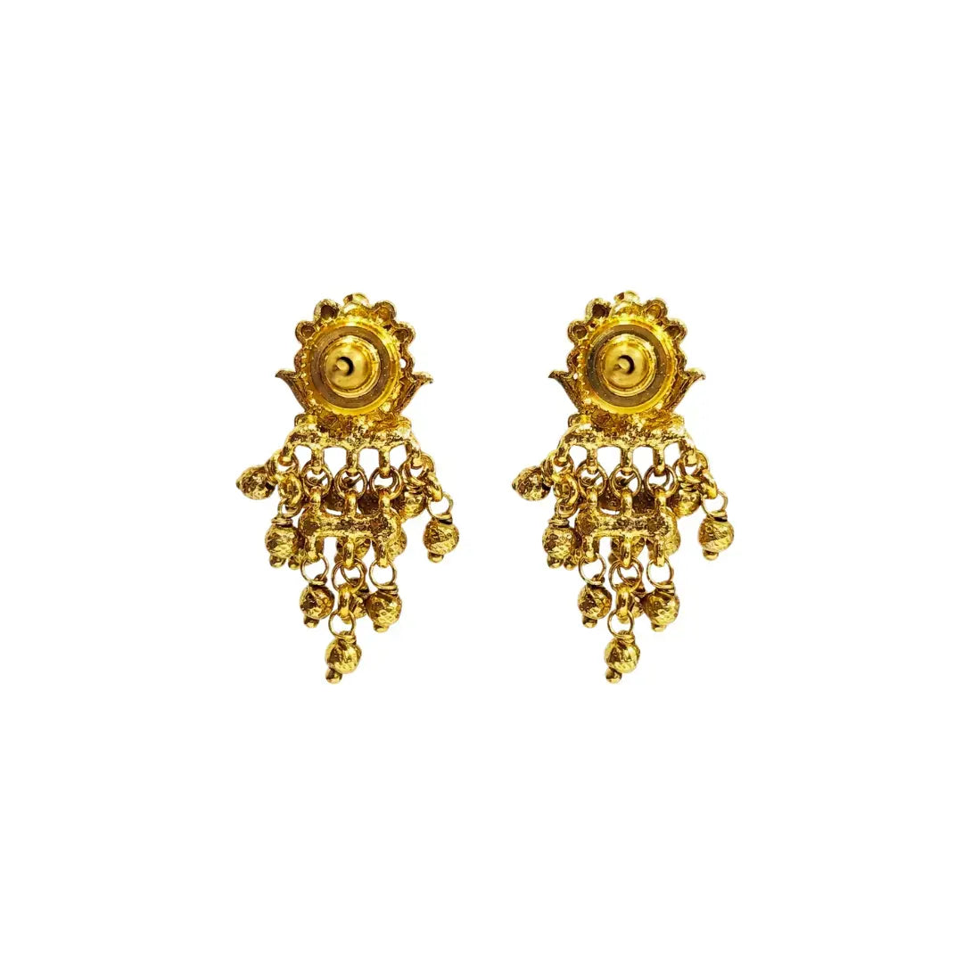 Emerald Gundla Gold Ball Temple Drop Earrings Bali R-2160