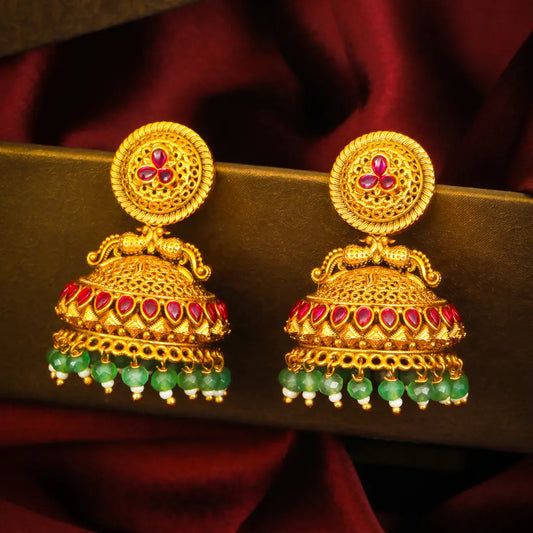 Jali Vana Jhumka | Gold-Plated Filigree Forest Temple Earrings