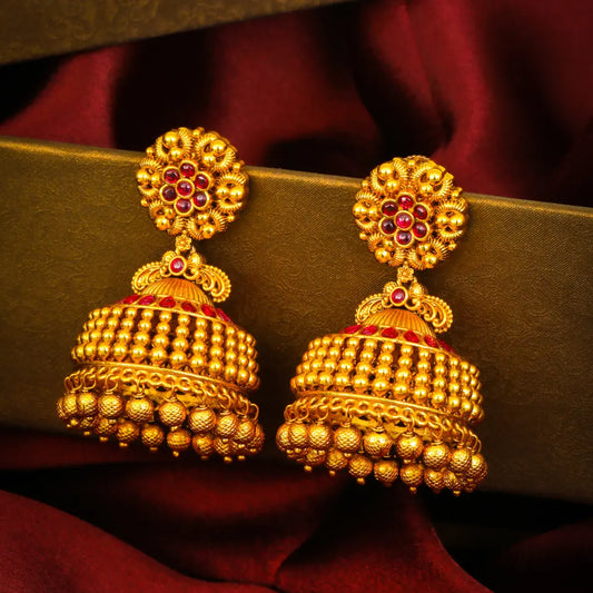 Bhushana Taara Jhumka | Gold-Plated Star Temple Bridal Earrings