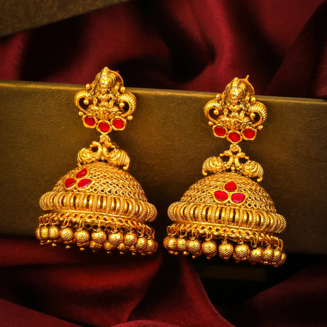 Hridaya Valli Jhumka | Gold-Plated Heart Vine Temple Earrings