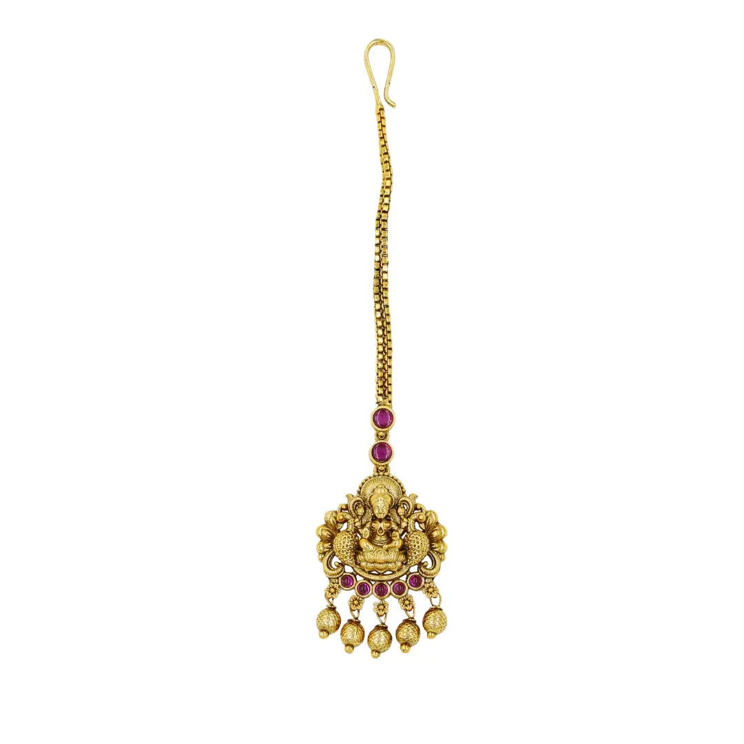 Antique Gold Plated Maang Tikka with Laxmi Motif