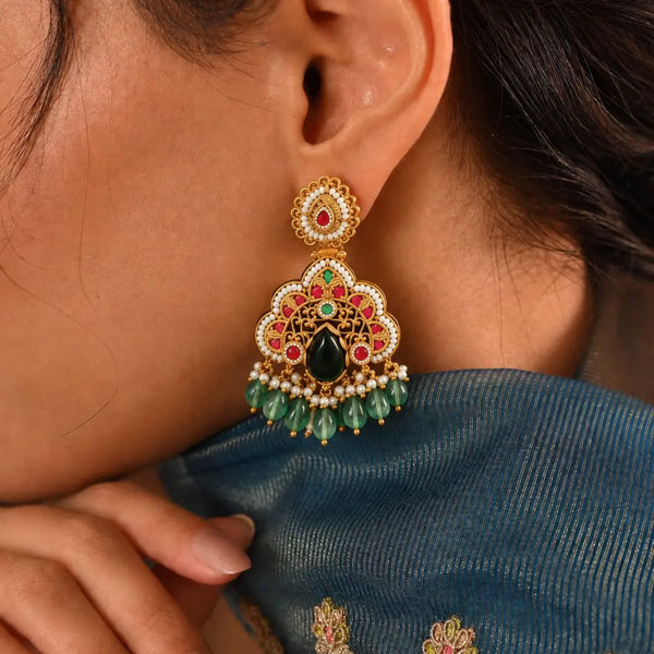 Chitrarekha Glow Temple Jewellery Chandbali Earrings for Bridal Wear T-83